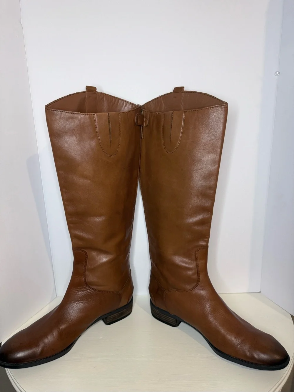 Sam Edelman Vintage-Inspired  Leather Tall Riding Boots Cognac Brown Size 9.5
